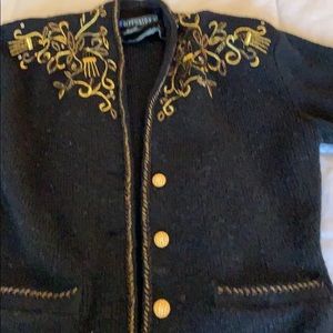 Wool sweater with gold embroidery